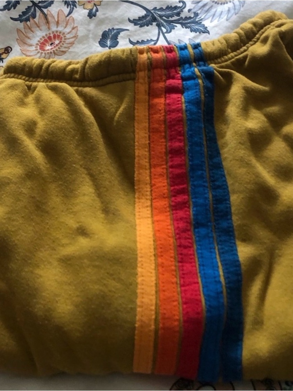 Aviator Nation Mustard Yellow with Rainbow Stripe Jogger